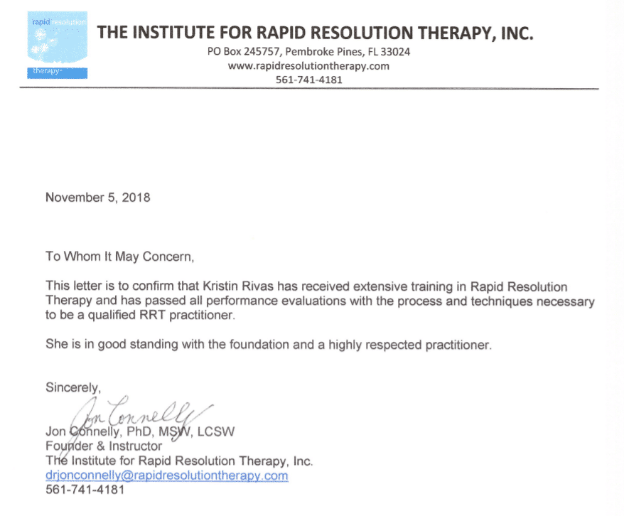 Rapid Resolution Therapy Certification Kristin Rivas